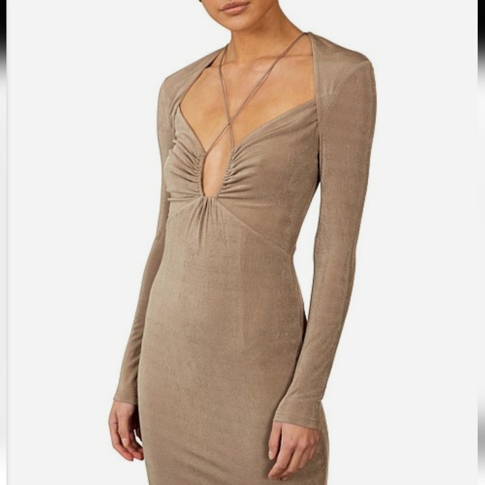 Jason Wu Long Sleeve Open Back Midi Bodycon Dress Taupe Brown New NWT Medium - Picture 16 of 16